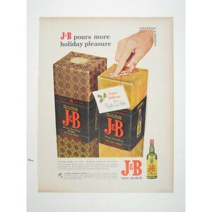 Vintage 1960s JB Rare Scotch Whisky Holiday Christmas Print Ad Justerini Brooks